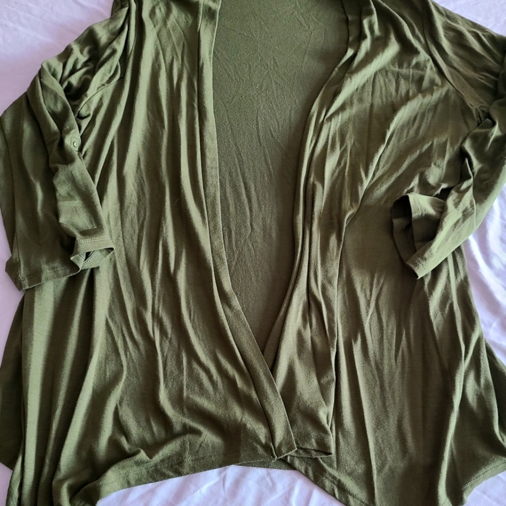 Open front, knit cardigan with three quarter sleeves